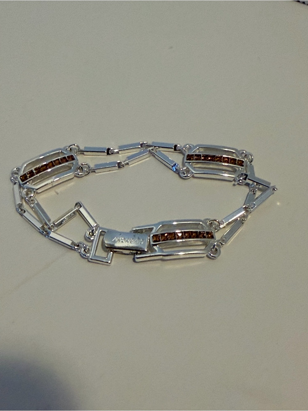 Givenchy Silver Link Bracelet with Brown Swarovski Crystals